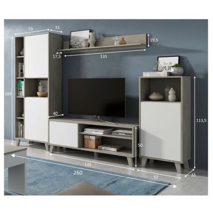 Ensemble meuble TV modulable Zoe : Meuble TV + 2 Vitrines - Ouverture