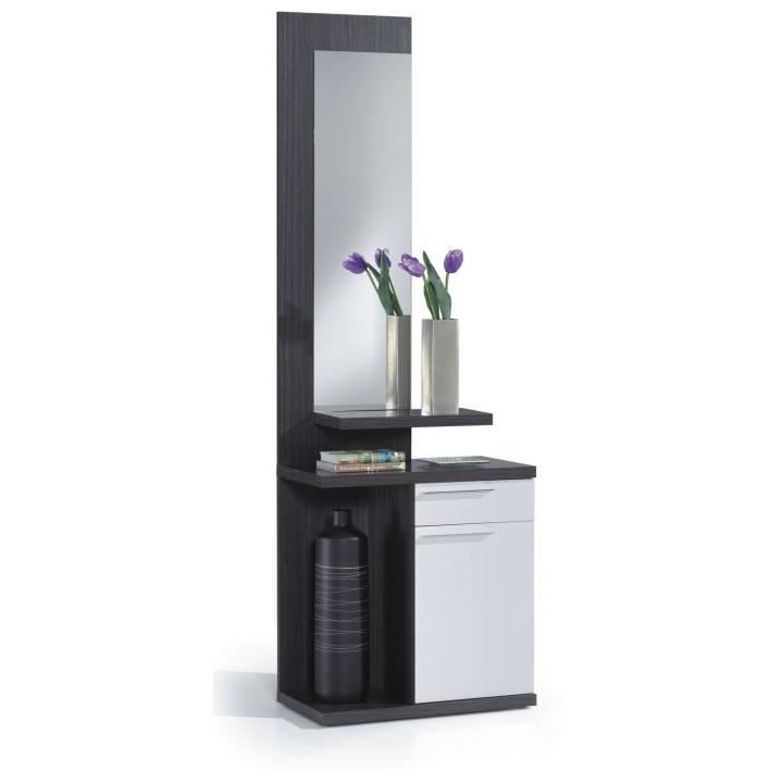 Meuble d'entrée - Blanc Brillant et Gris cendré- KENDRA