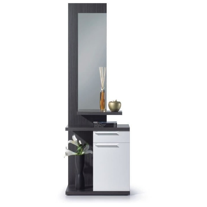 Meuble d'entrée - Blanc Brillant et Gris cendré- KENDRA