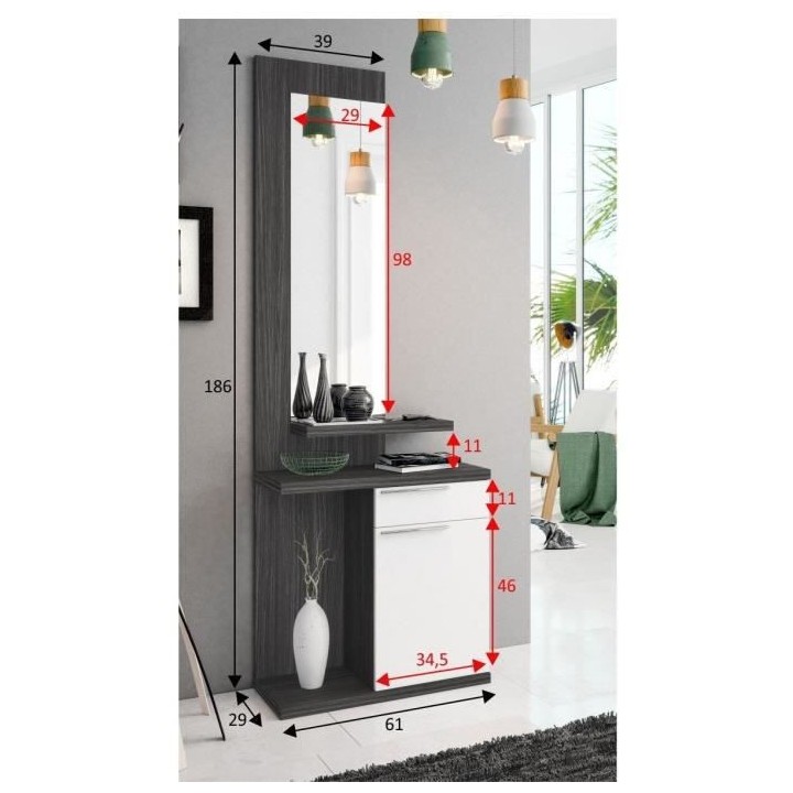 Meuble d'entrée - Blanc Brillant et Gris cendré- KENDRA