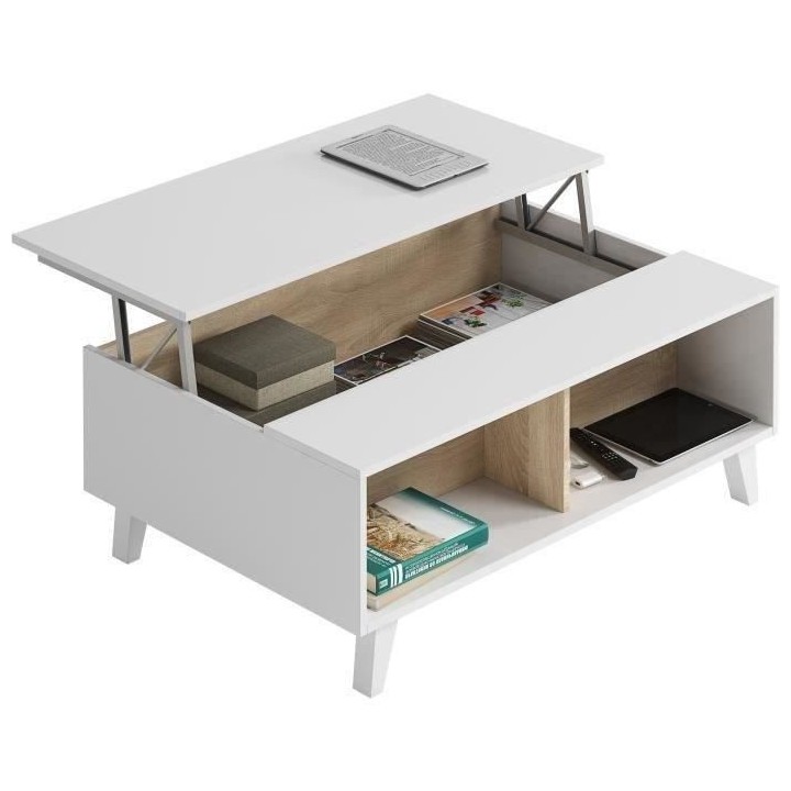 Table basse Relevable - Scandinave - Décor chene et blanc - L 100 x P