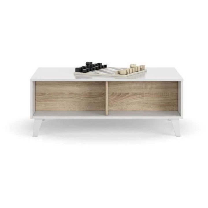 Table basse Relevable - Scandinave - Décor chene et blanc - L 100 x P