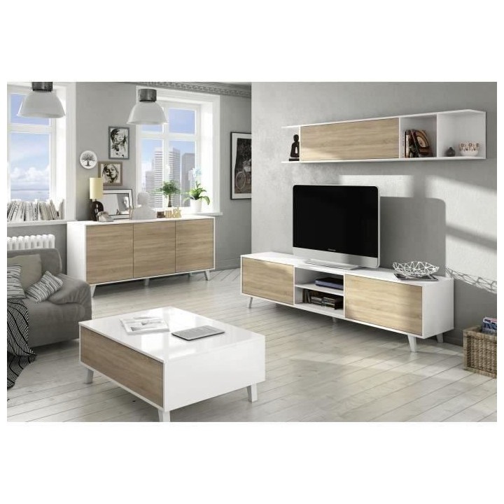 Table basse Relevable - Scandinave - Décor chene et blanc - L 100 x P