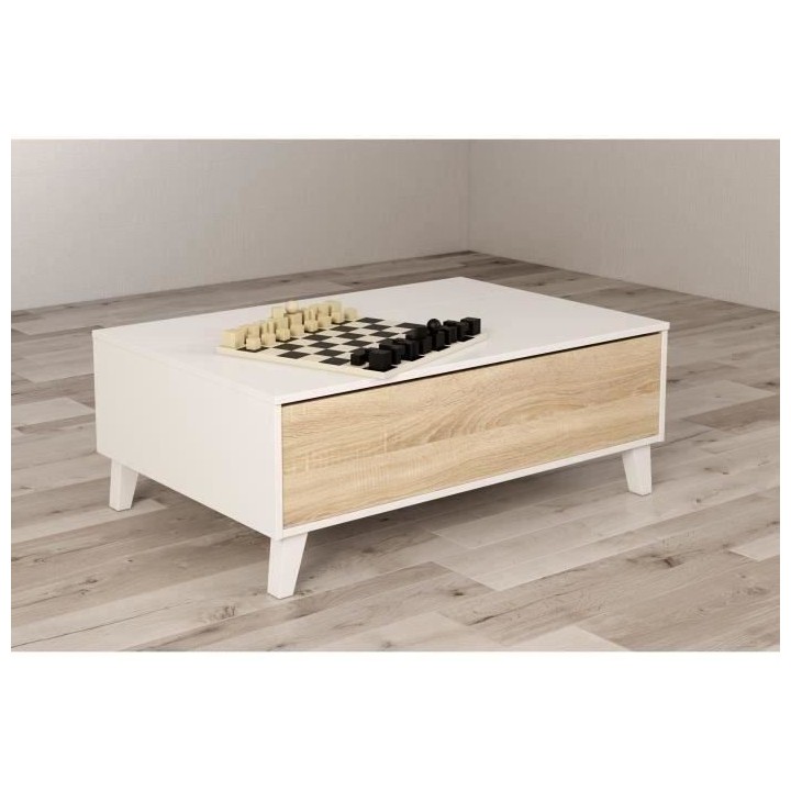 Table basse Relevable - Scandinave - Décor chene et blanc - L 100 x P