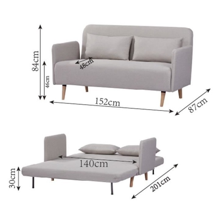 Canapé BZ DEPLO 2 places - Tissu Taupe 140 - L 152 x P 90 x H 81 cm