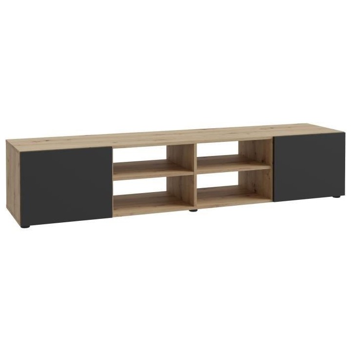 Meuble TV PILVI - Style contemporain- Décor Chene et noir - 2 Portes