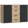 Buffet PILVI - Style contemporain - Particules mélaminé - Décor Chene et noir - 2 portes + 4 tiroirs - L 122,6 x P 34,2 x H 8