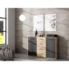 Buffet PILVI - Style contemporain - Particules mélaminé - Décor Chene et noir - 2 portes + 4 tiroirs - L 122,6 x P 34,2 x H 8