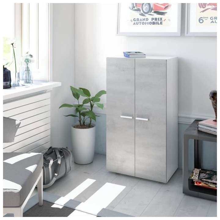 Meuble d'entrée - meuble a chaussure - 2 portes - décor effet béton