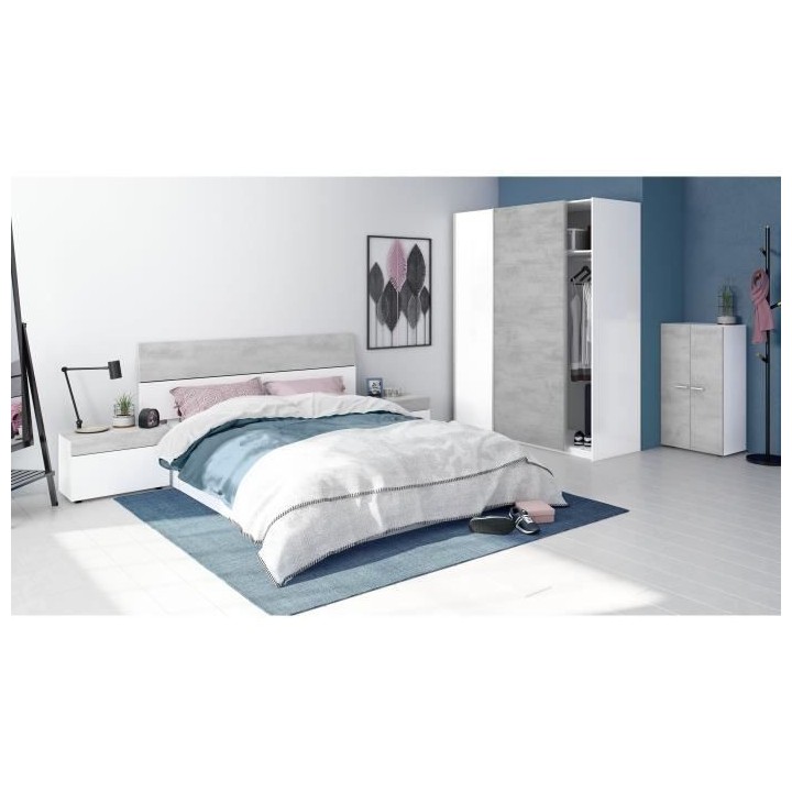 Meuble d'entrée - meuble a chaussure - 2 portes - décor effet béton