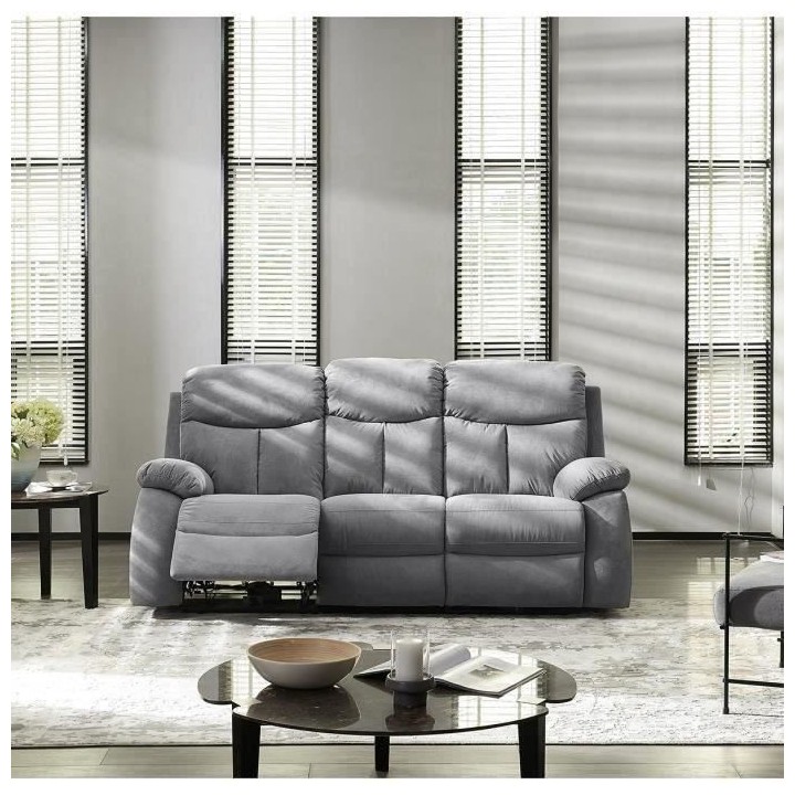 Canapé 3 places avec 2 assises électriques - Tissu gris - L 204 x P