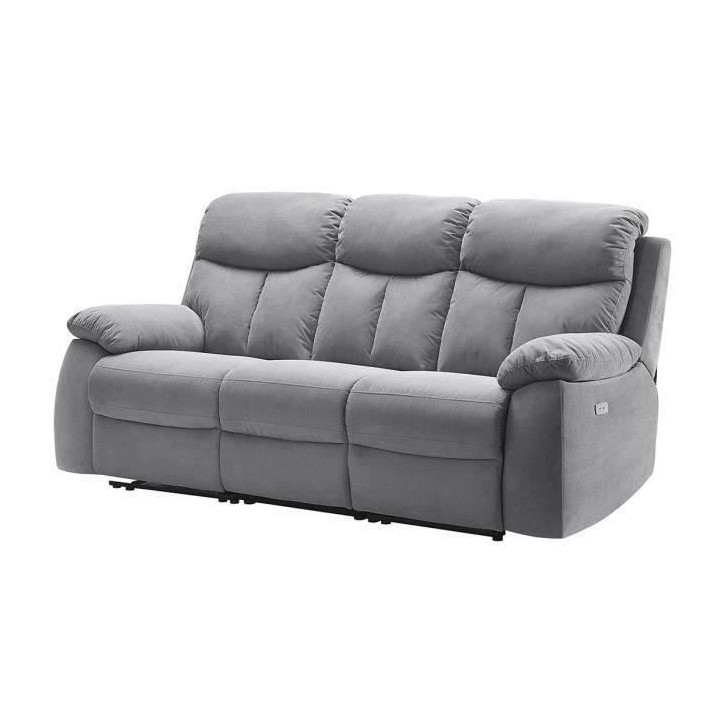 Canapé 3 places avec 2 assises électriques - Tissu gris - L 204 x P