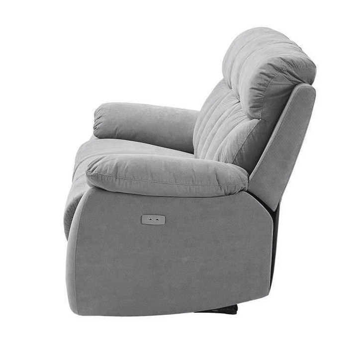 Canapé 3 places avec 2 assises électriques - Tissu gris - L 204 x P