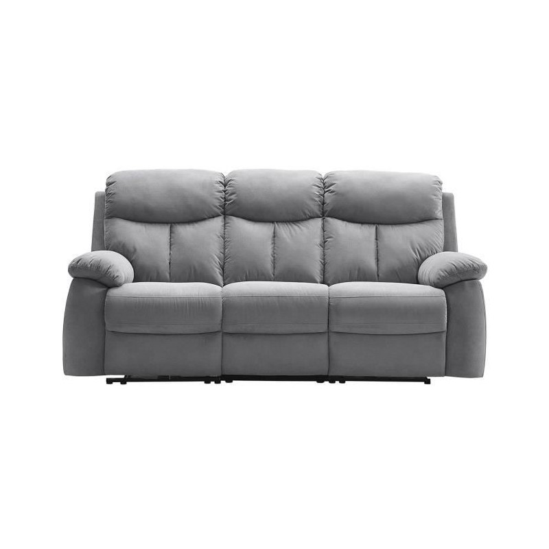 Canapé relax manuel - BELEM - Tissu gris - L 204 x P 94 x H 101 cm