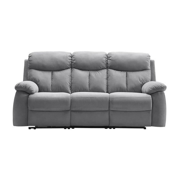 Canapé relax manuel - BELEM - Tissu gris - L 204 x P 94 x H 101 cm