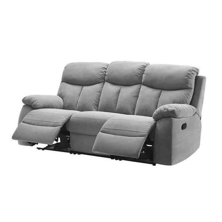 Canapé relax manuel - BELEM - Tissu gris - L 204 x P 94 x H 101 cm