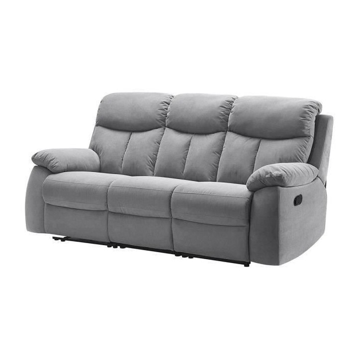 Canapé relax manuel - BELEM - Tissu gris - L 204 x P 94 x H 101 cm