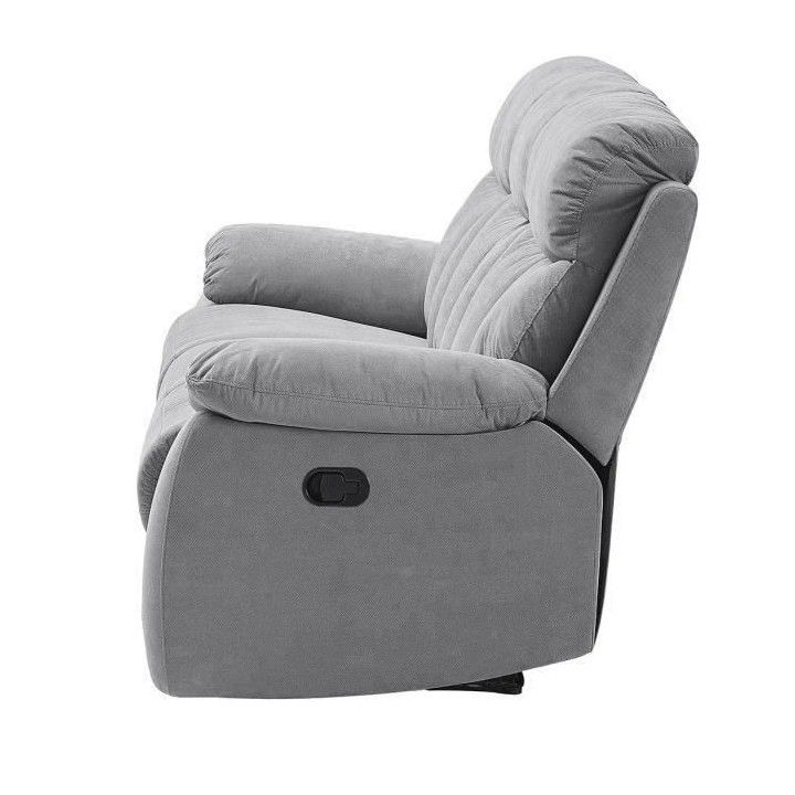 Canapé relax manuel - BELEM - Tissu gris - L 204 x P 94 x H 101 cm