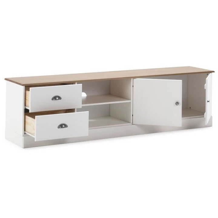 Meuble TV - Blanc/Chene - L180XP38XH50cm - Belfast