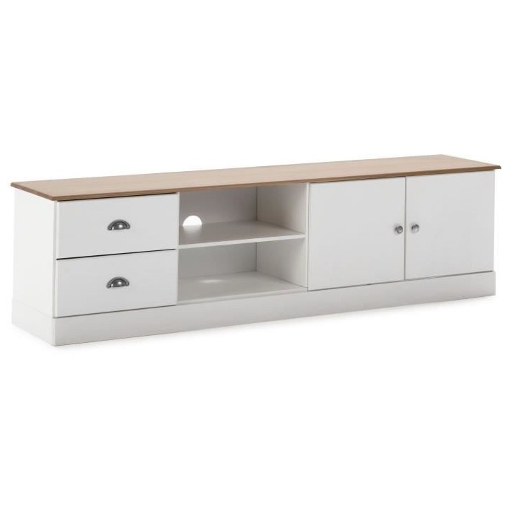 Meuble TV - Blanc/Chene - L180XP38XH50cm - Belfast