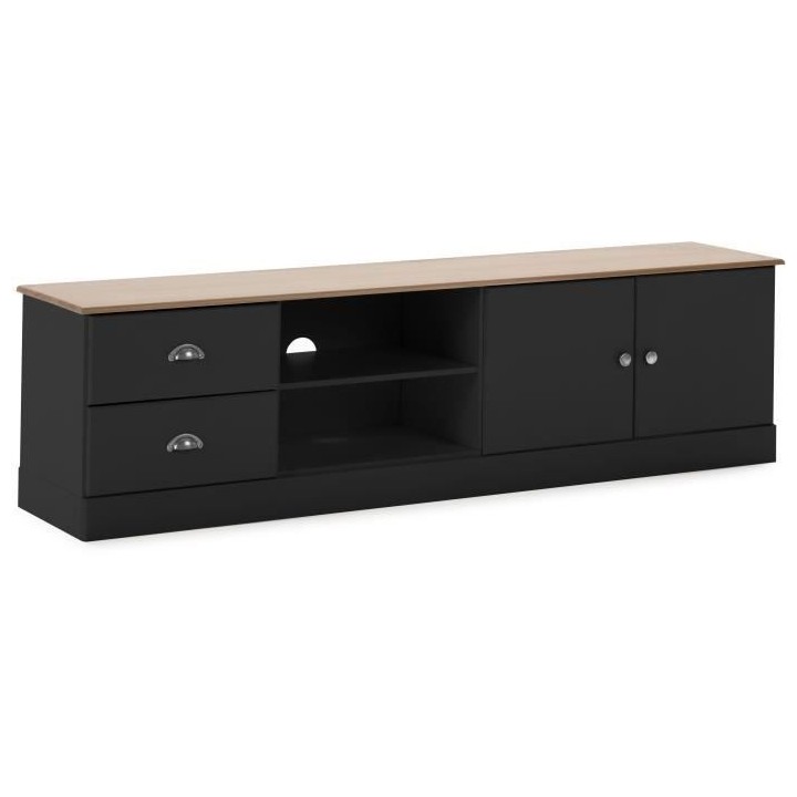 Meuble TV - Noir/Chene - L180XP38XH50cm - Belfast