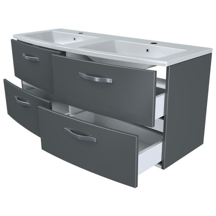 Ensemble Meuble de salle de bain 4 tiroirs + Vasque - Anthracite - L 1