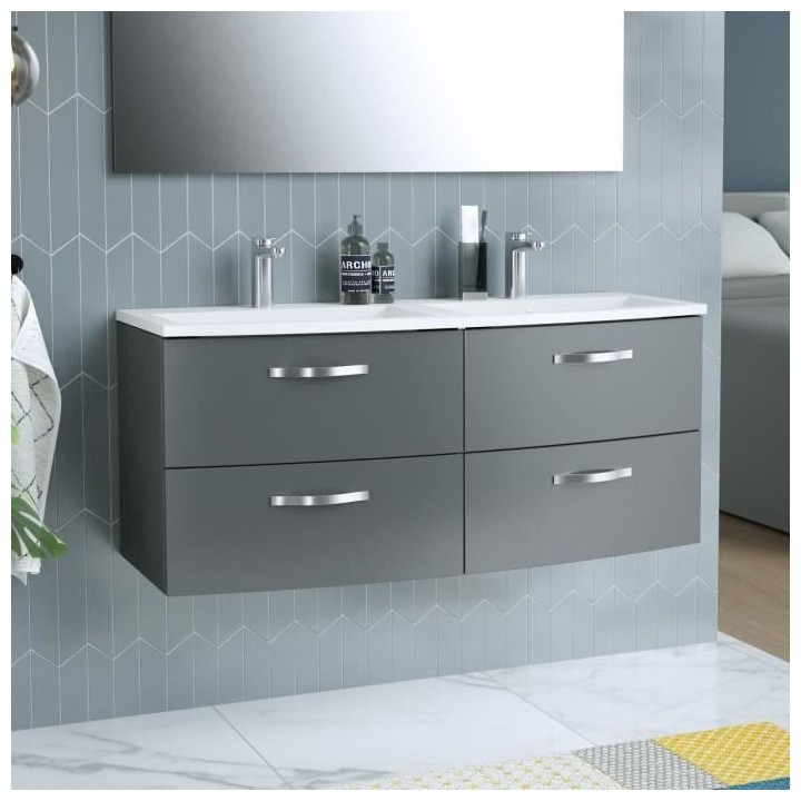 Ensemble Meuble de salle de bain 4 tiroirs + Vasque - Anthracite - L 1