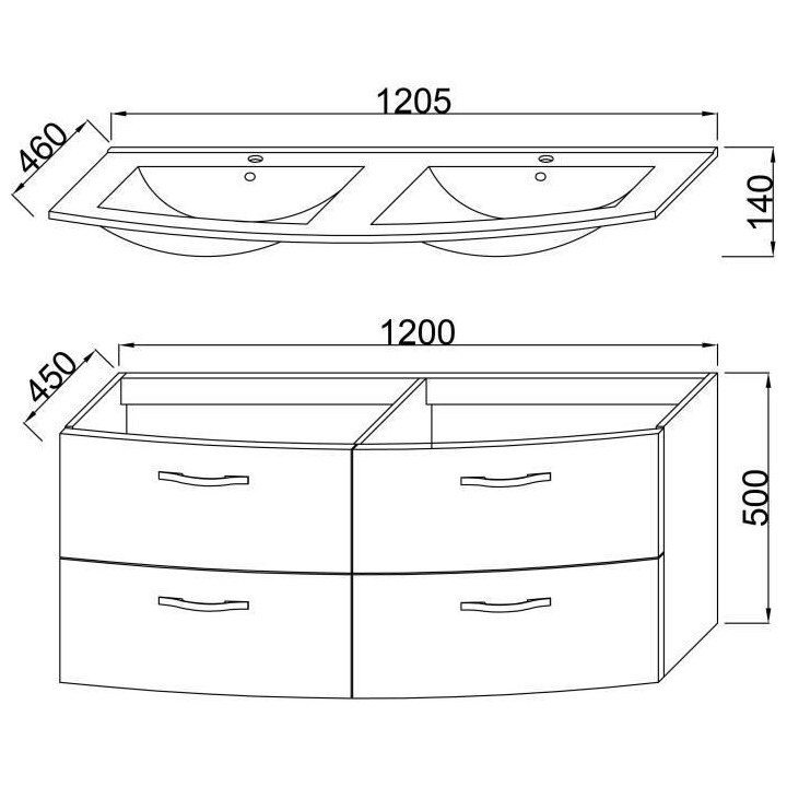 Ensemble Meuble de salle de bain 4 tiroirs + Vasque - Anthracite - L 1