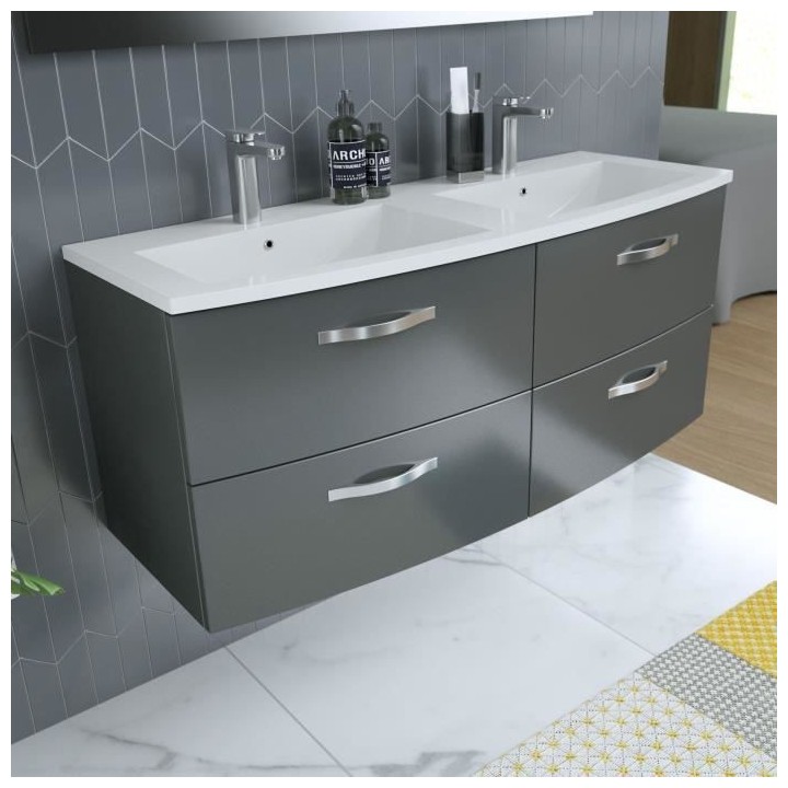 Ensemble Meuble de salle de bain 4 tiroirs + Vasque - Anthracite - L 1