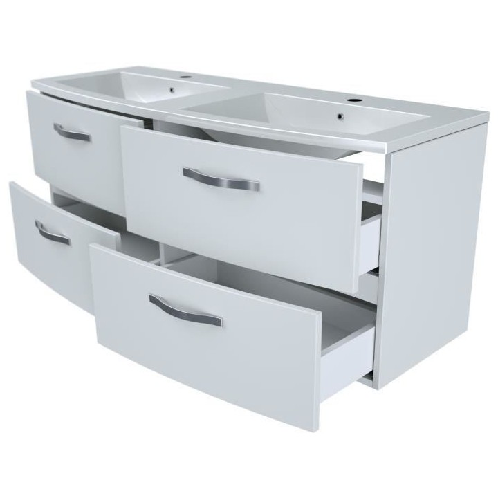 Ensemble Meuble de salle de bain 4 tiroirs + Vasque - Blanc - L 120 x