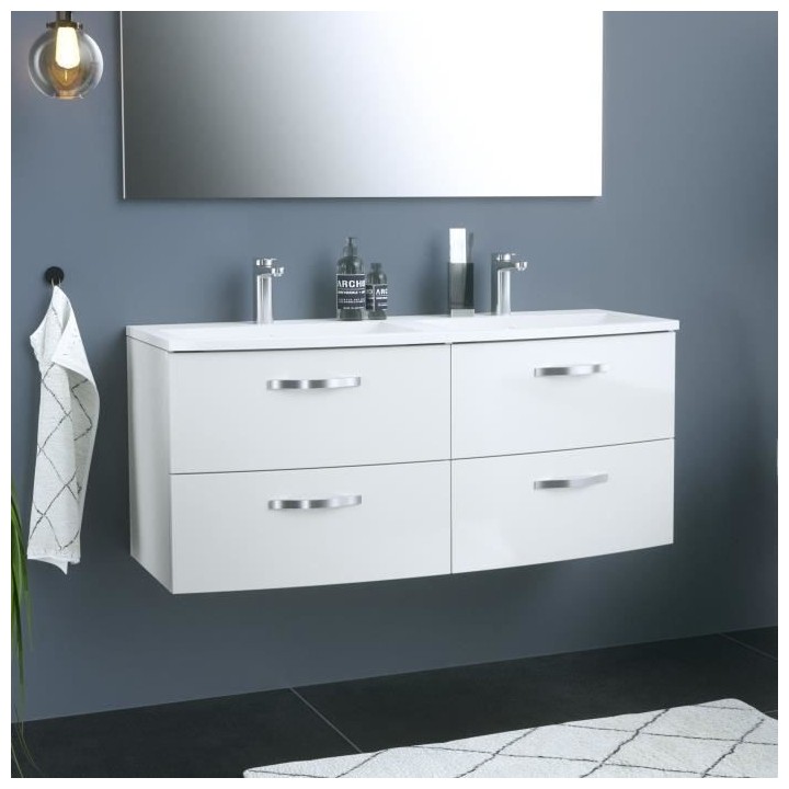 Ensemble Meuble de salle de bain 4 tiroirs + Vasque - Blanc - L 120 x