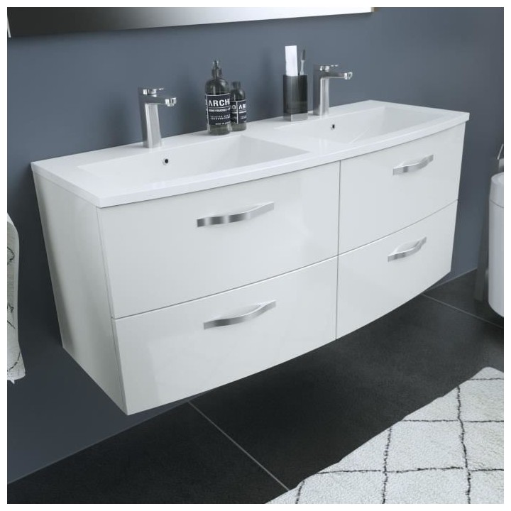 Ensemble Meuble de salle de bain 4 tiroirs + Vasque - Blanc - L 120 x