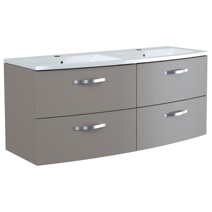 Ensemble Meuble de salle de bain 4 tiroirs + Vasque - Taupe - L 120 x
