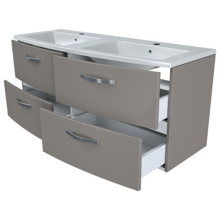 Ensemble Meuble de salle de bain 4 tiroirs + Vasque - Taupe - L 120 x