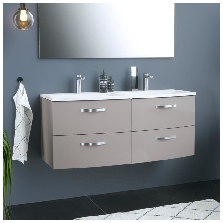 Ensemble Meuble de salle de bain 4 tiroirs + Vasque - Taupe - L 120 x