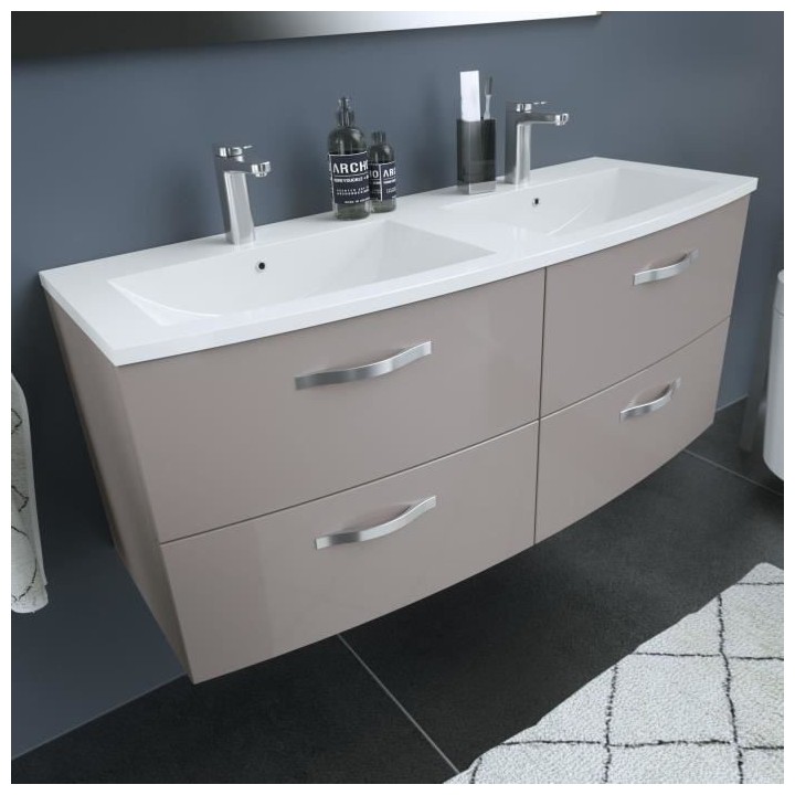 Ensemble Meuble de salle de bain 4 tiroirs + Vasque - Taupe - L 120 x