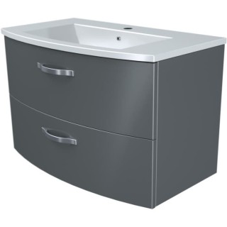 Ensemble Meuble de salle de bain 2 tiroirs + Vasque - Anthracite - L 8