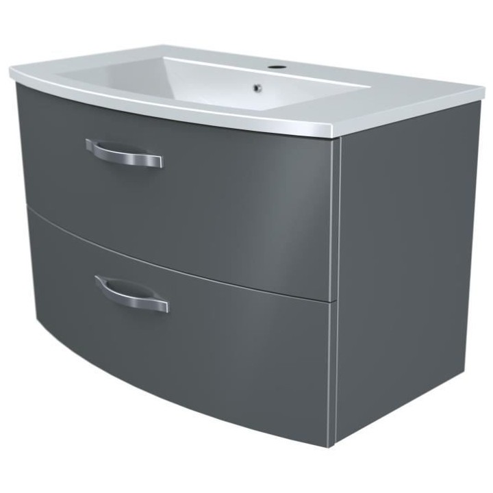 Ensemble Meuble de salle de bain 2 tiroirs + Vasque - Anthracite - L 8