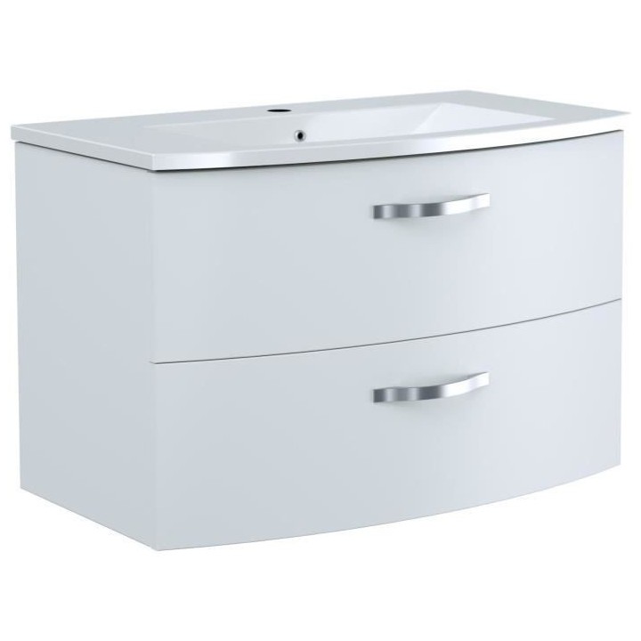 Ensemble Meuble de salle de bain 2 tiroirs + Vasque - Blanc - L 80,5 x