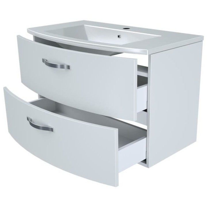 Ensemble Meuble de salle de bain 2 tiroirs + Vasque - Blanc - L 80,5 x