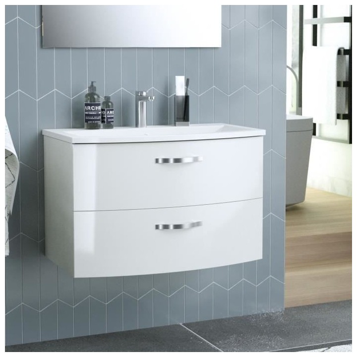 Ensemble Meuble de salle de bain 2 tiroirs + Vasque - Blanc - L 80,5 x