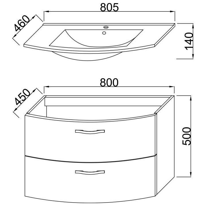Ensemble Meuble de salle de bain 2 tiroirs + Vasque - Blanc - L 80,5 x