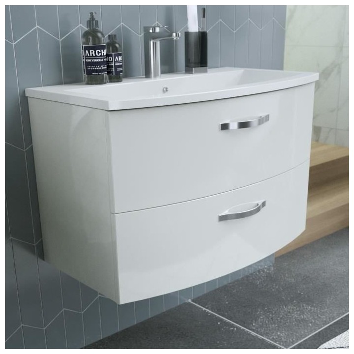 Ensemble Meuble de salle de bain 2 tiroirs + Vasque - Blanc - L 80,5 x