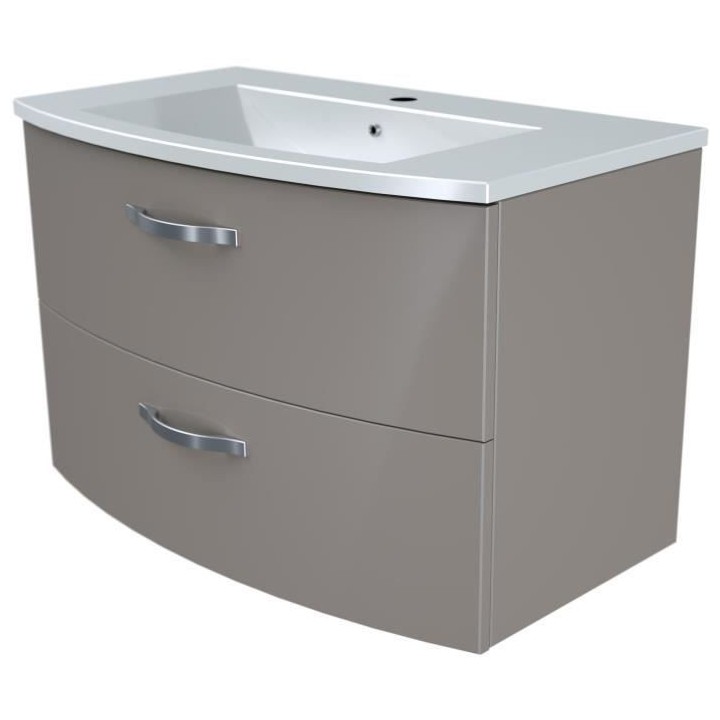 Ensemble Meuble de salle de bain 2 tiroirs + Vasque - Taupe - L 80,5 x