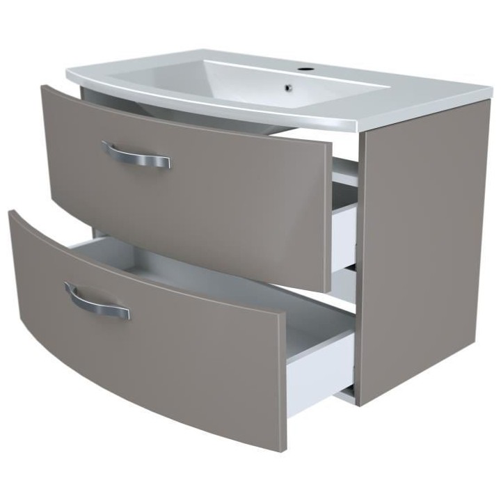 Ensemble Meuble de salle de bain 2 tiroirs + Vasque - Taupe - L 80,5 x