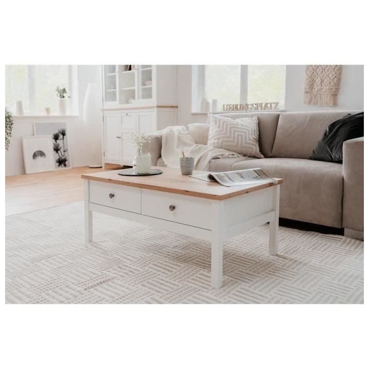 Table basse - Rectangulaire - Décor chene naturel et blanc - Style ca
