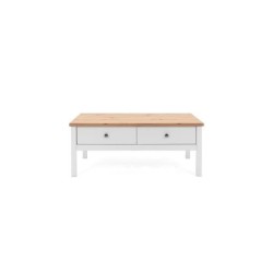 Table basse - Rectangulaire - Décor chene naturel et blanc - Style campagne - Avec rangement - L 100 x P 55 x H 40 cm - BERGEN