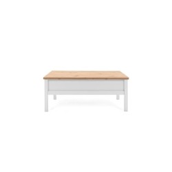 Table basse - Rectangulaire - Décor chene naturel et blanc - Style campagne - Avec rangement - L 100 x P 55 x H 40 cm - BERGEN