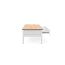 Table basse - Rectangulaire - Décor chene naturel et blanc - Style campagne - Avec rangement - L 100 x P 55 x H 40 cm - BERGEN