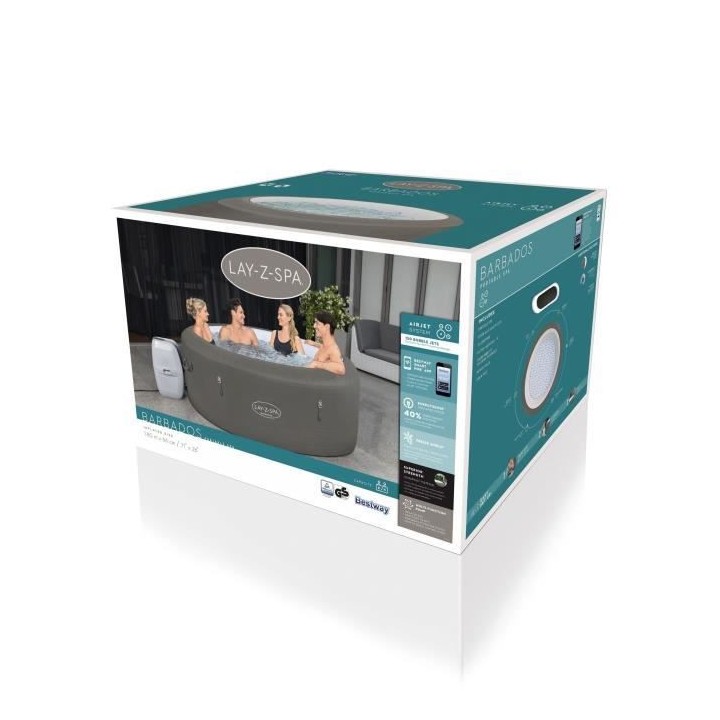 Spa gonflable BESTWAY - Lay-Z-Spa Barbados - 180 x 66 cm - 2 a 4 place
